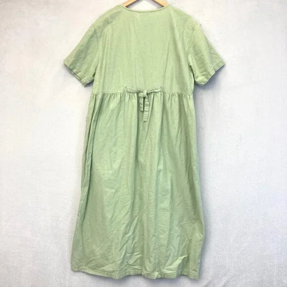 Vintage Erika Button Up Linen Blend Midi Dress Womens XL Western Green Prairie - Picture 2 of 13